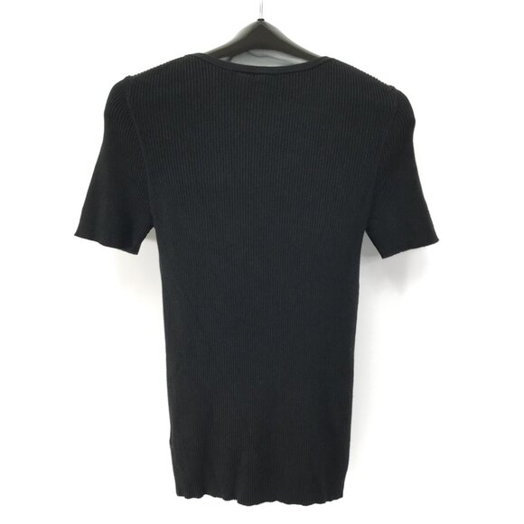 Moth by Anthropologie Rib Knit Button Up Top Women's Large Black Stretch Casual - Picture 5 of 9